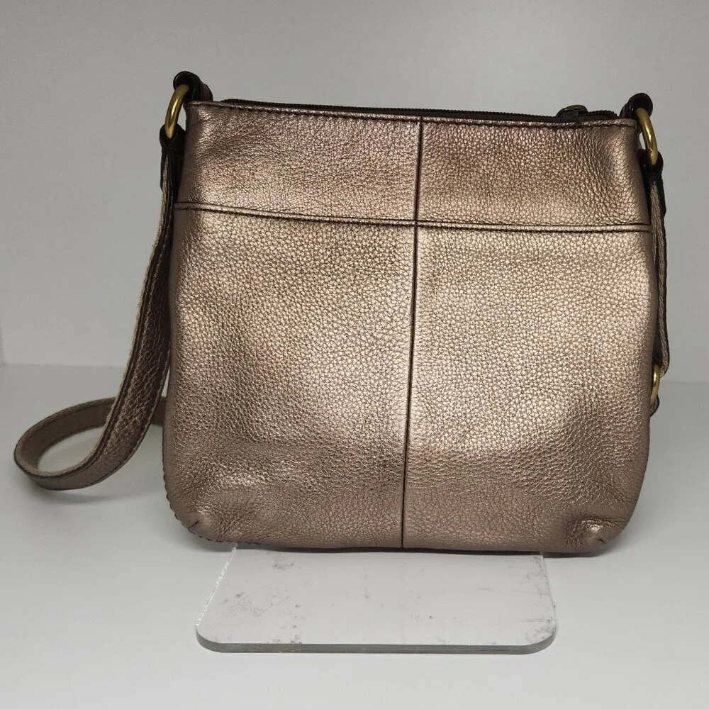 Fossil Vintage Explorer Gunmetal Color Leather Crossbody Bag Purse